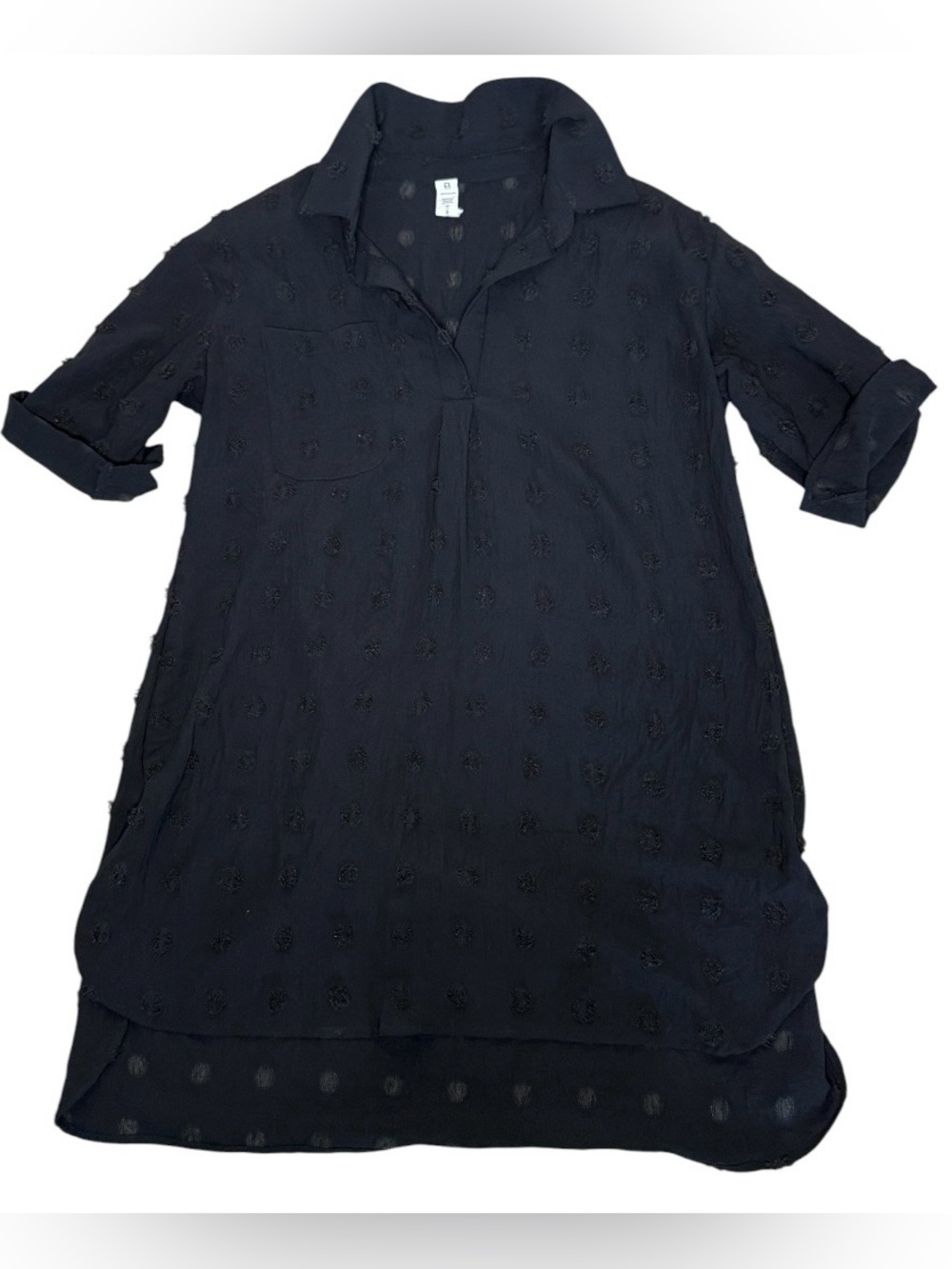 B Collection Black Textured
Floral Sheer Tunic Blouse Roll
Tab Sleeve Size L